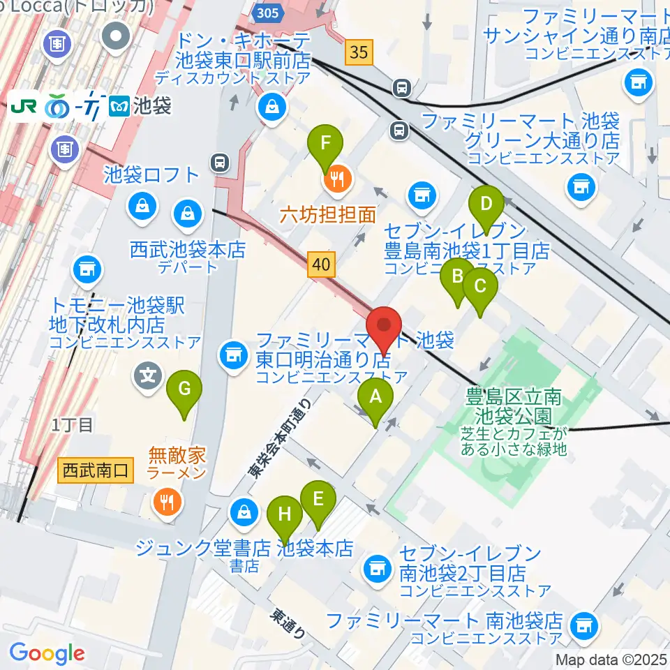 クロサワ楽器池袋店 アコースティック館周辺の駐車場・コインパーキング一覧地図