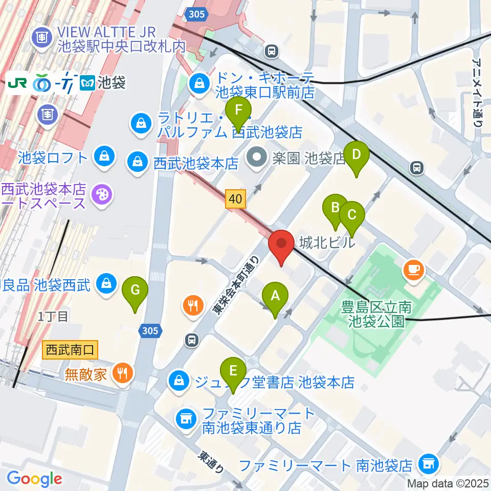 クロサワ楽器池袋店 アコースティック館周辺の駐車場・コインパーキング一覧地図