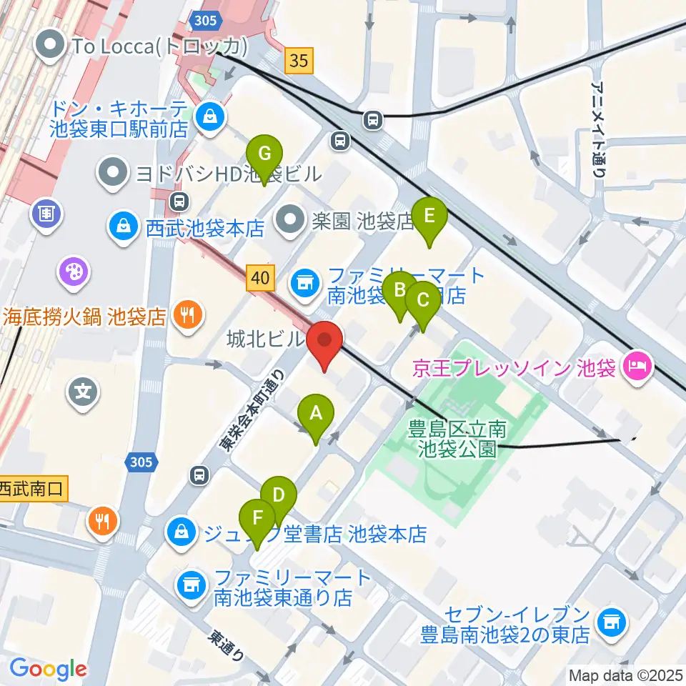クロサワ楽器池袋店 アコースティック館周辺の駐車場・コインパーキング一覧地図