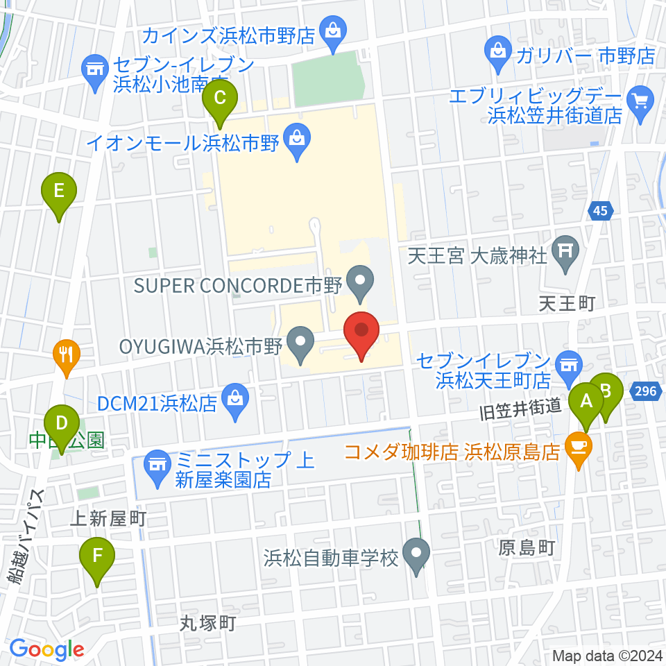 音楽天国 浜松市野店周辺の駐車場・コインパーキング一覧地図