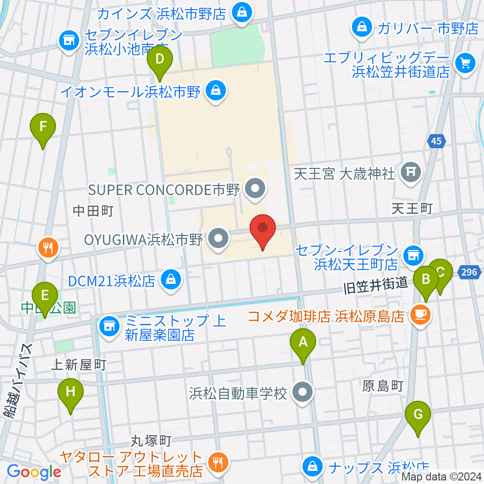 音楽天国 浜松市野店周辺の駐車場・コインパーキング一覧地図