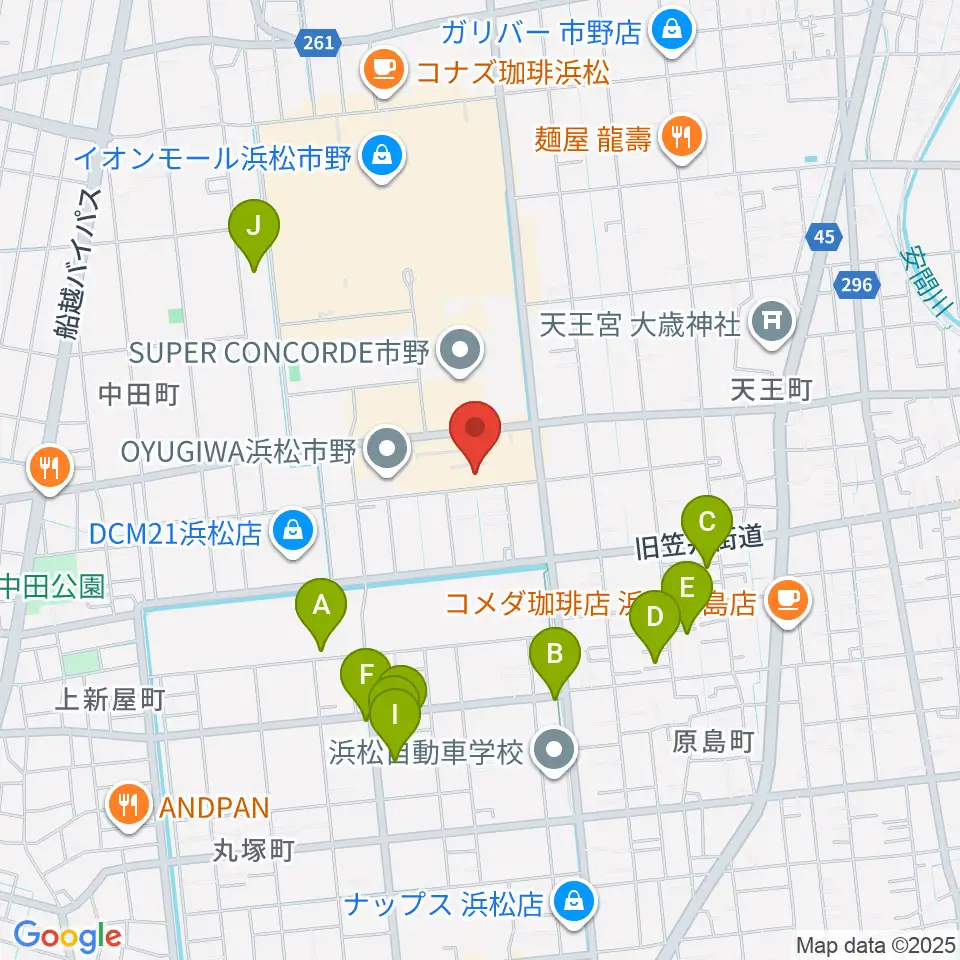 音楽天国 浜松市野店周辺の駐車場・コインパーキング一覧地図