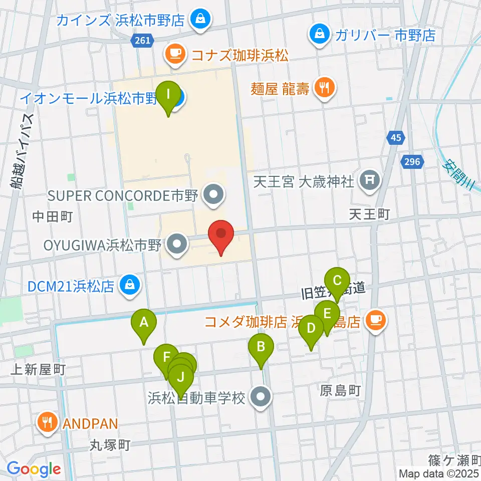 音楽天国 浜松市野店周辺の駐車場・コインパーキング一覧地図