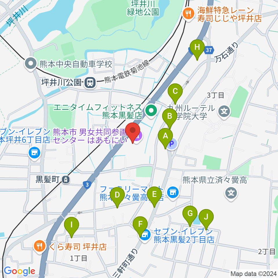 熊本市男女共同参画センターはあもにい周辺の駐車場・コインパーキング一覧地図