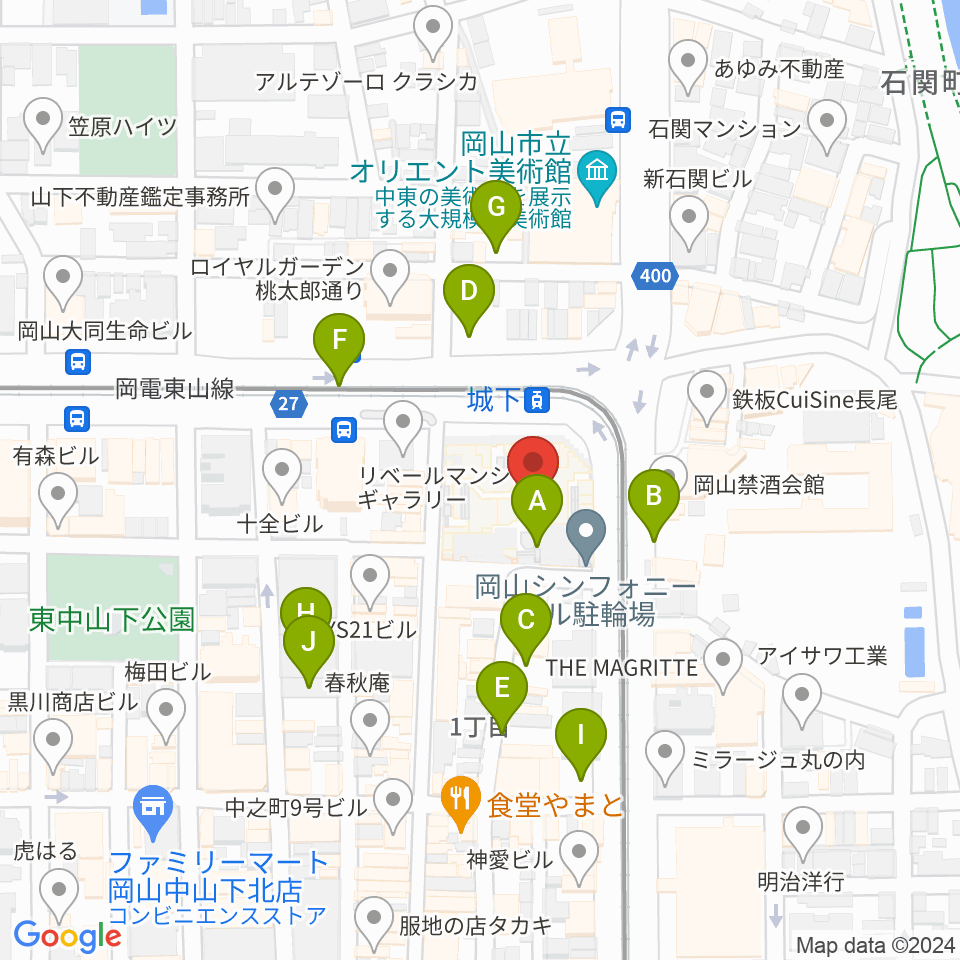 ヤマハミュージック 岡山店周辺の駐車場・コインパーキング一覧地図