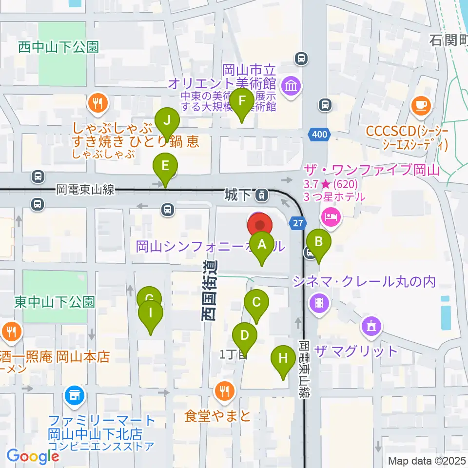 ヤマハミュージック 岡山店周辺の駐車場・コインパーキング一覧地図