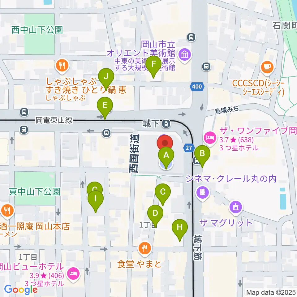 ヤマハミュージック 岡山店周辺の駐車場・コインパーキング一覧地図