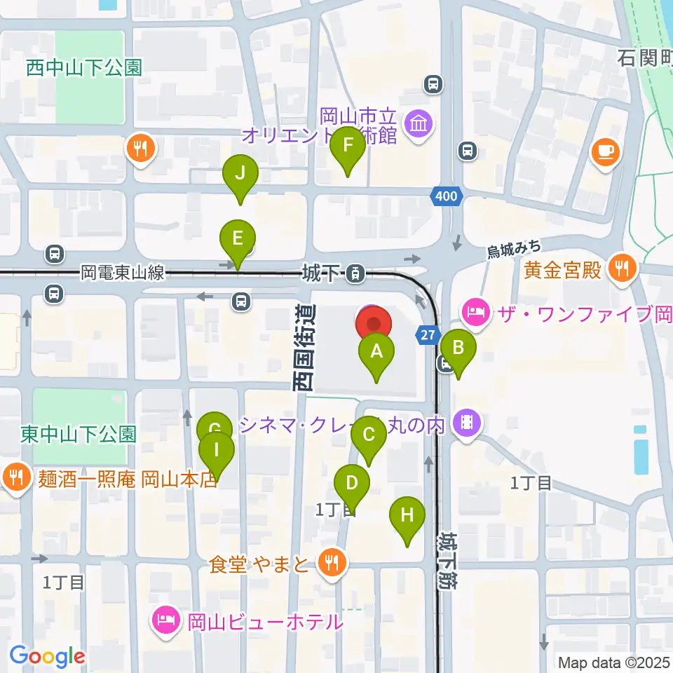 ヤマハミュージック 岡山店周辺の駐車場・コインパーキング一覧地図