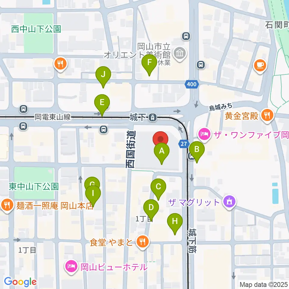 ヤマハミュージック 岡山店周辺の駐車場・コインパーキング一覧地図