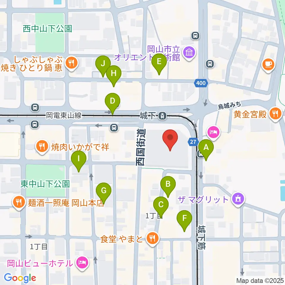 ヤマハミュージック 岡山店周辺の駐車場・コインパーキング一覧地図