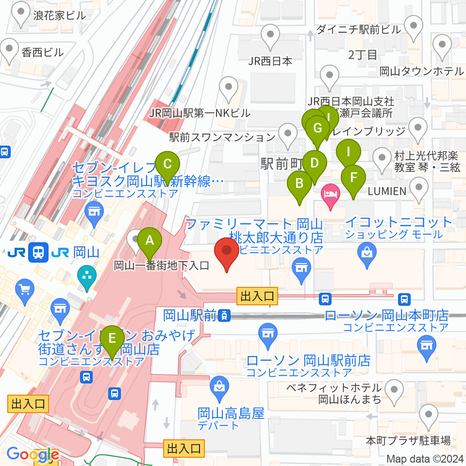 ミュージックアベニュー岡山周辺の駐車場・コインパーキング一覧地図