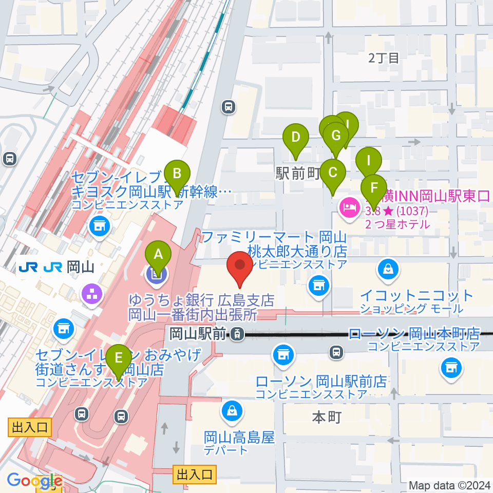 ミュージックアベニュー岡山周辺の駐車場・コインパーキング一覧地図