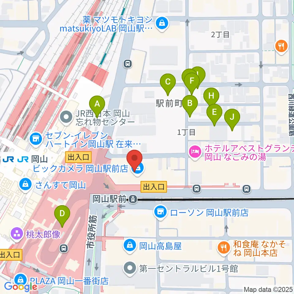 ミュージックアベニュー岡山周辺の駐車場・コインパーキング一覧地図