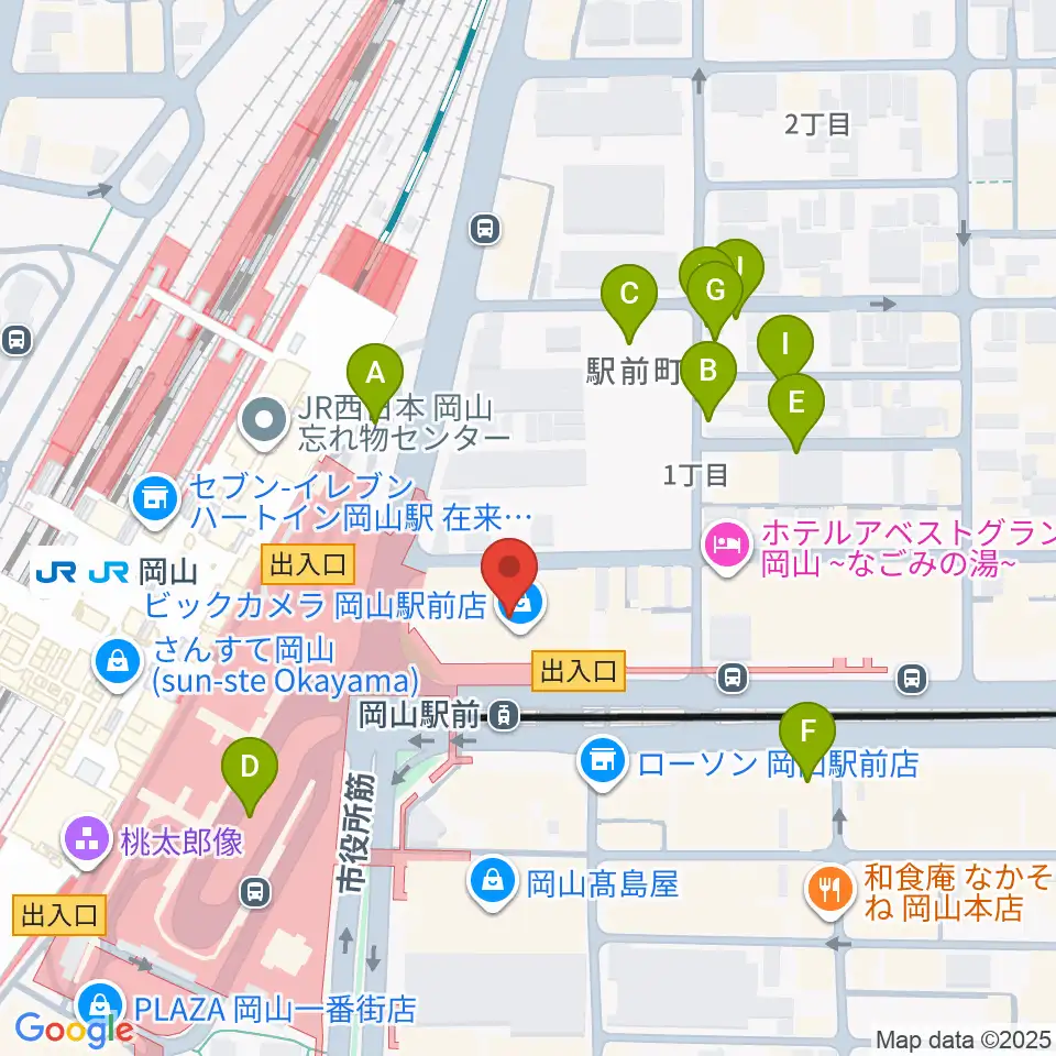 ミュージックアベニュー岡山周辺の駐車場・コインパーキング一覧地図