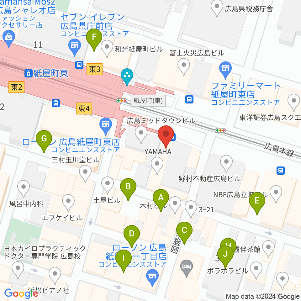 ヤマハミュージック 広島店周辺の駐車場・コインパーキング一覧地図