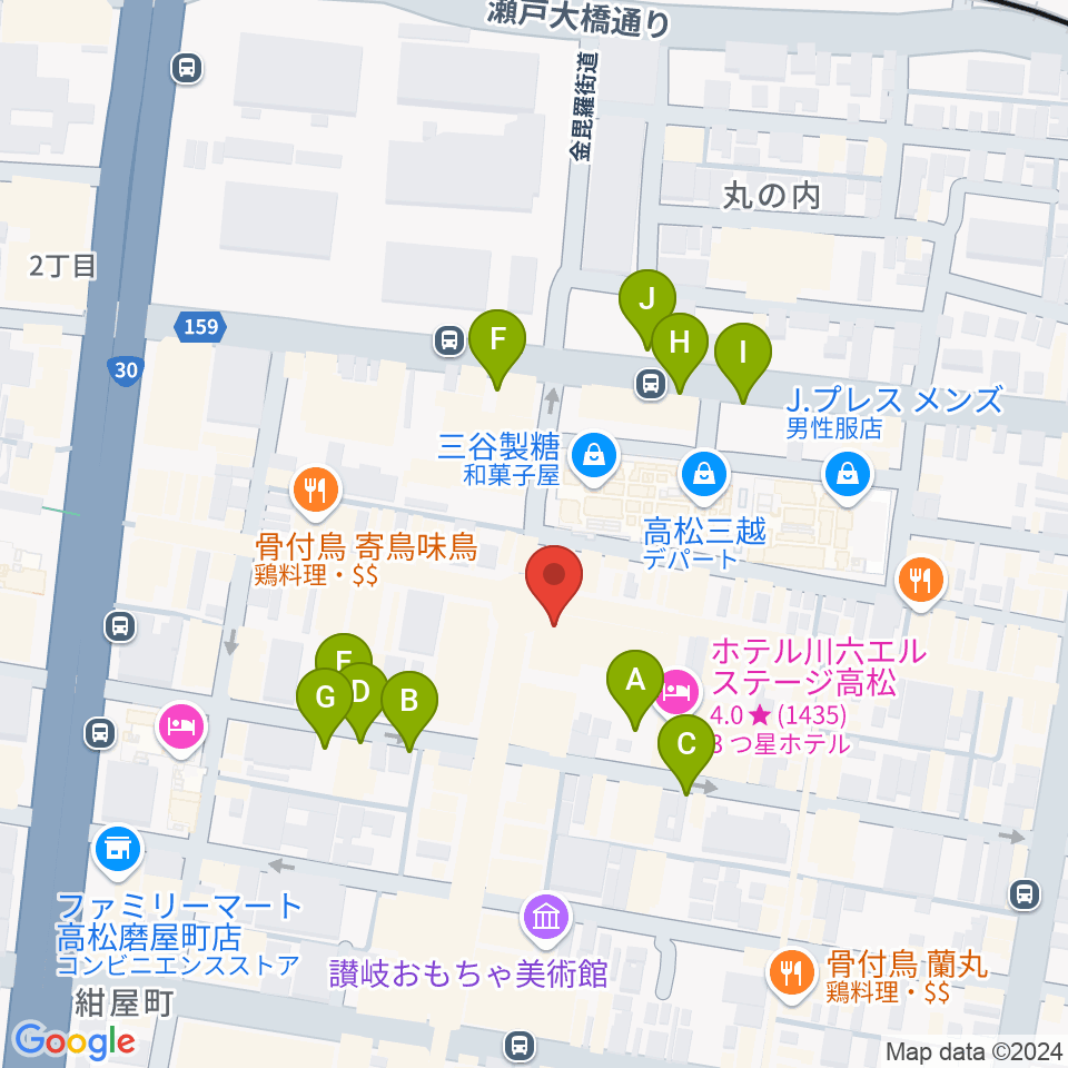 ヤマハミュージック 高松店周辺の駐車場・コインパーキング一覧地図