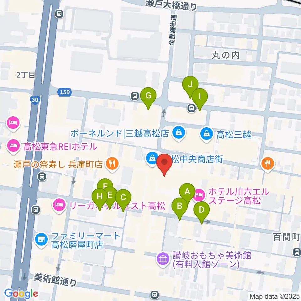 ヤマハミュージック 高松店周辺の駐車場・コインパーキング一覧地図