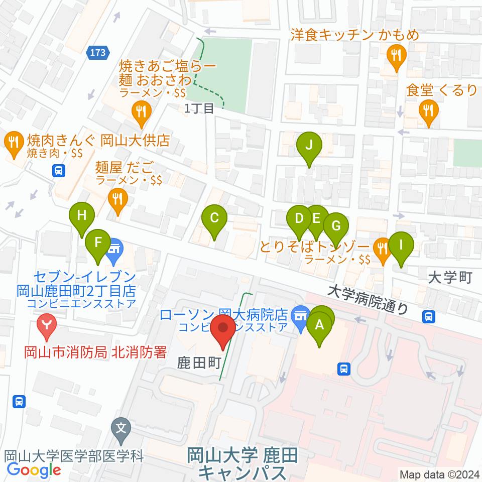 岡山大学 Jホール周辺の駐車場・コインパーキング一覧地図