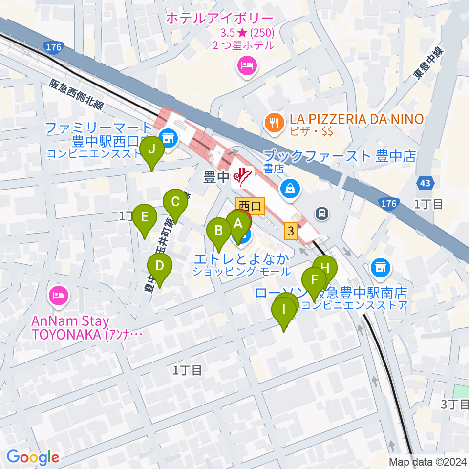 とよなか男女共同参画推進センターすてっぷ周辺の駐車場・コインパーキング一覧地図