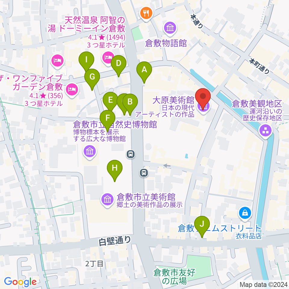 大原美術館周辺の駐車場・コインパーキング一覧地図