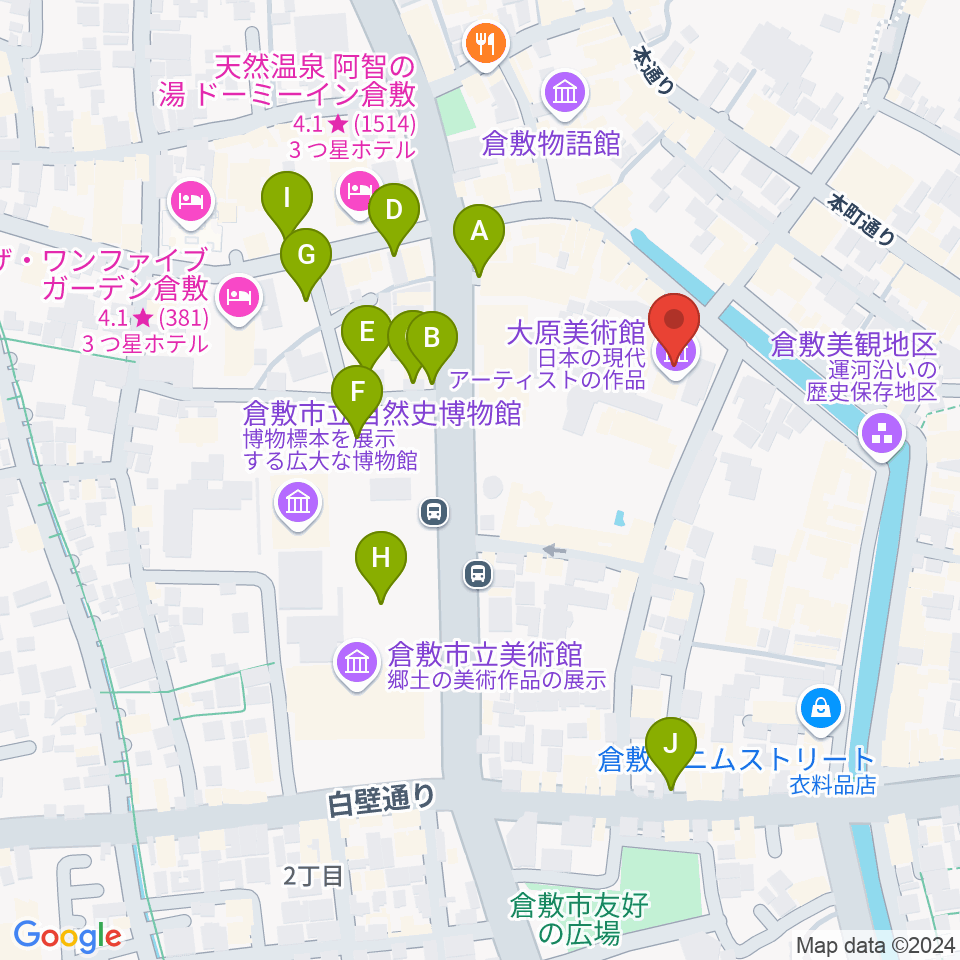 大原美術館周辺の駐車場・コインパーキング一覧地図