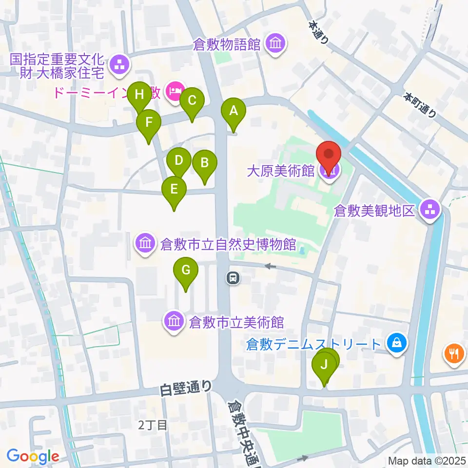 大原美術館周辺の駐車場・コインパーキング一覧地図