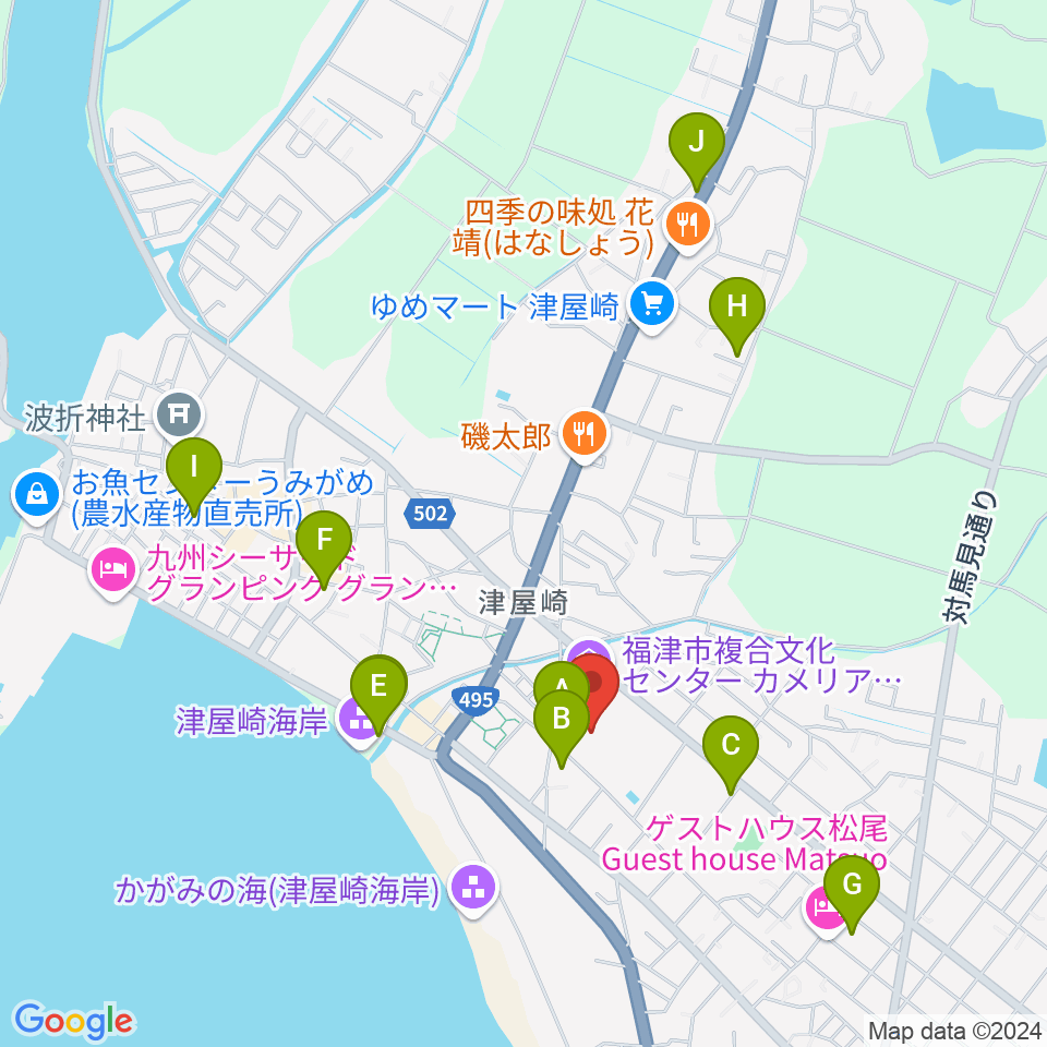 福津市文化会館カメリアホール周辺の駐車場・コインパーキング一覧地図