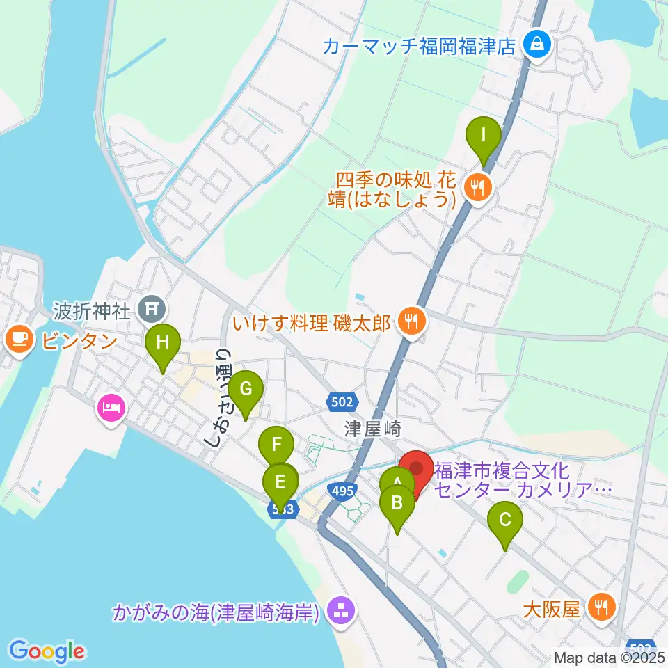 福津市文化会館カメリアホール周辺の駐車場・コインパーキング一覧地図