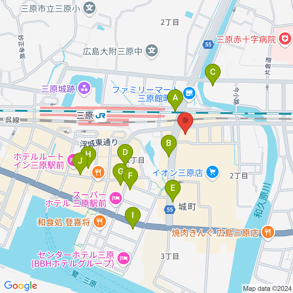 ワタナベミュージックラボ 三原本店周辺の駐車場・コインパーキング一覧地図