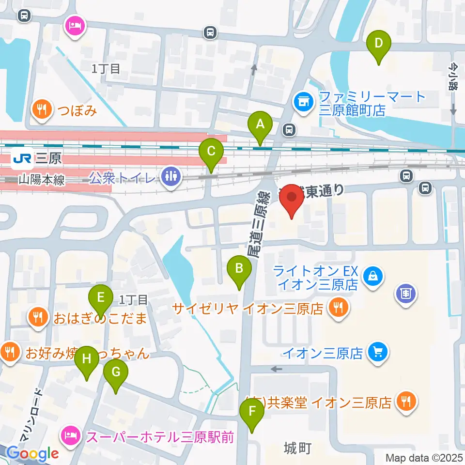 ワタナベミュージックラボ 三原本店周辺の駐車場・コインパーキング一覧地図