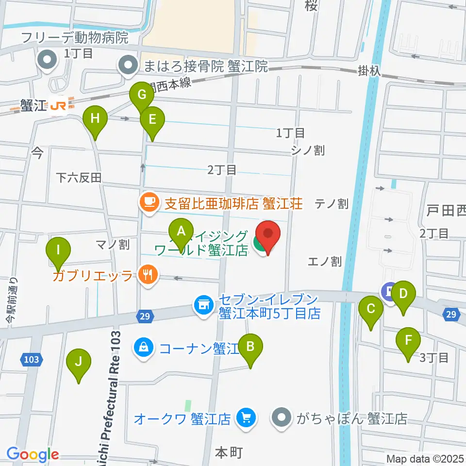 ミュージックサロン蟹江 ピアノショップ周辺の駐車場・コインパーキング一覧地図
