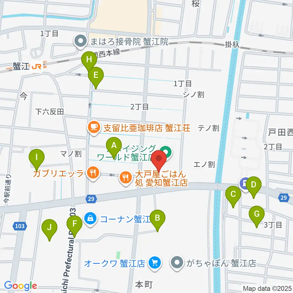 矢木楽器店 ミュージックサロン蟹江周辺の駐車場・コインパーキング一覧地図