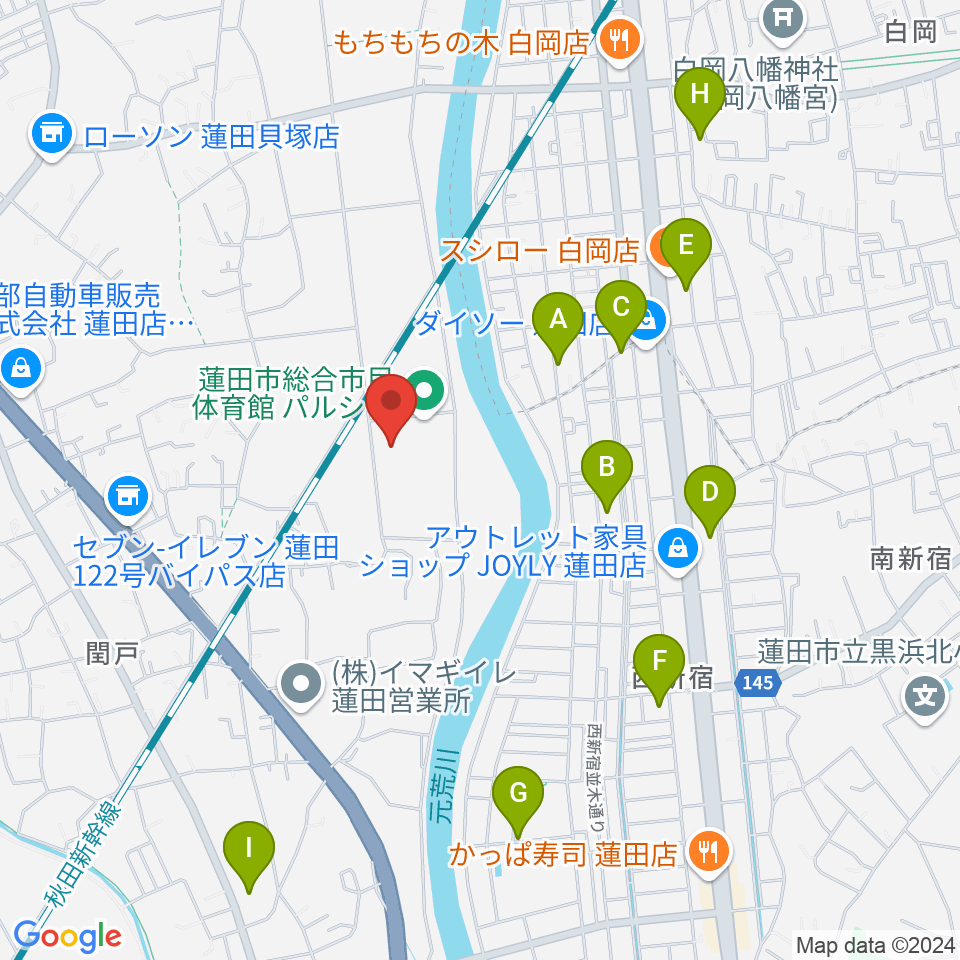 蓮田市総合文化会館ハストピア周辺の駐車場・コインパーキング一覧地図