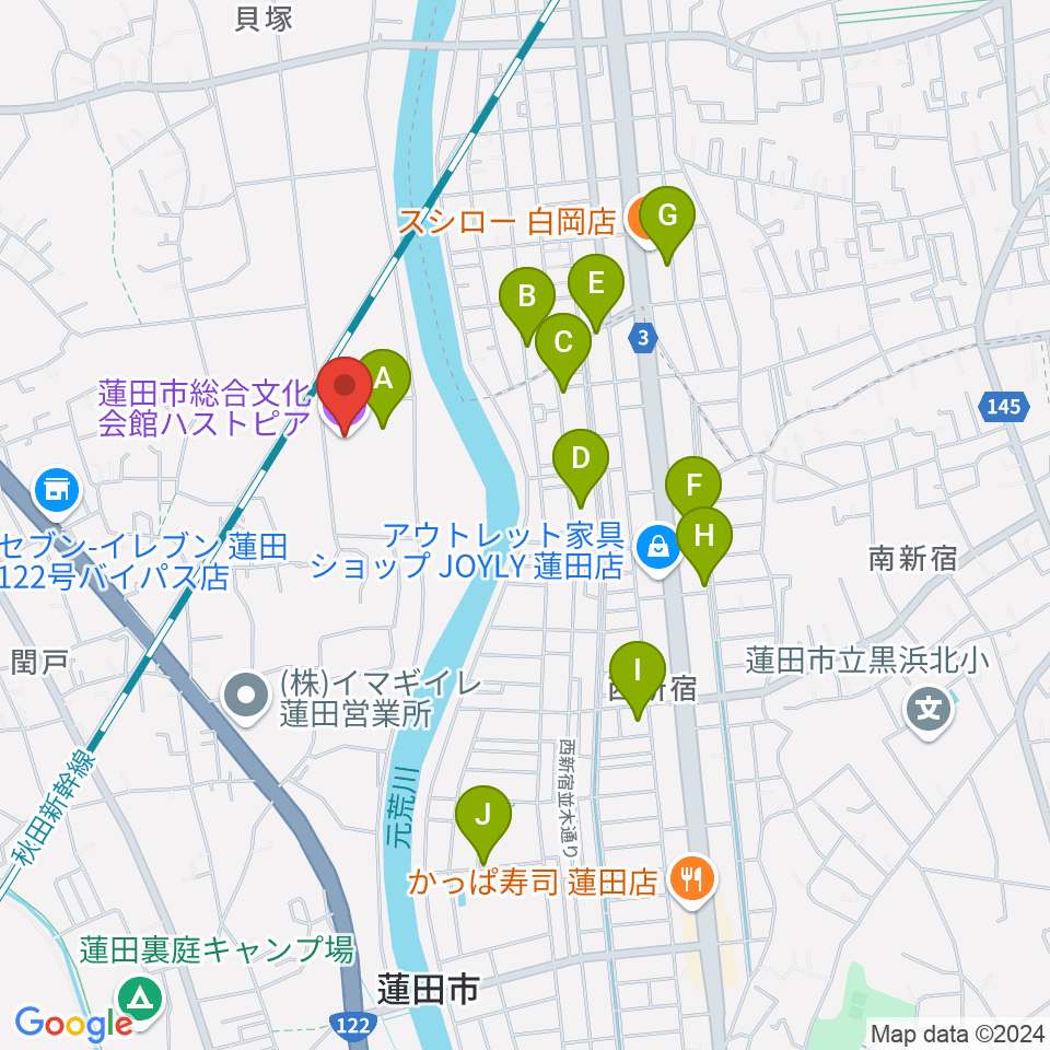 蓮田市総合文化会館ハストピア周辺の駐車場・コインパーキング一覧地図