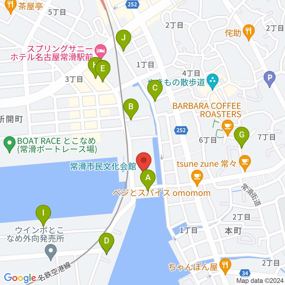 常滑市民文化会館周辺の駐車場・コインパーキング一覧地図