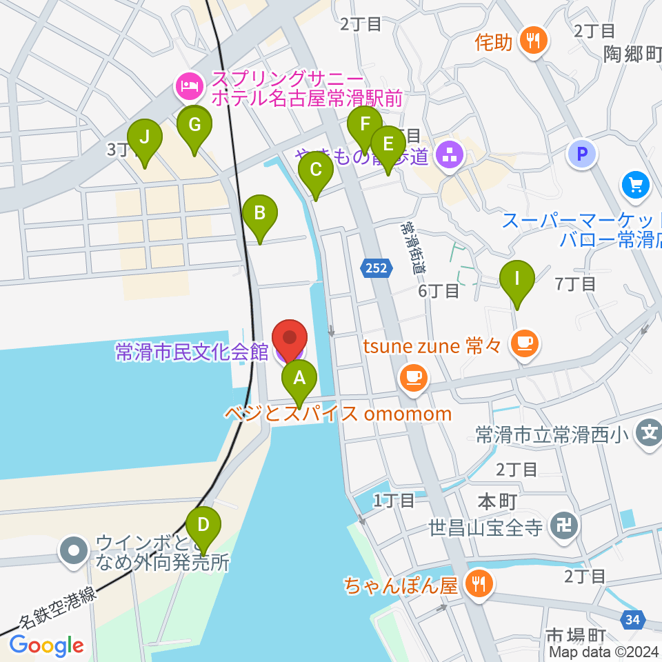 常滑市民文化会館周辺の駐車場・コインパーキング一覧地図