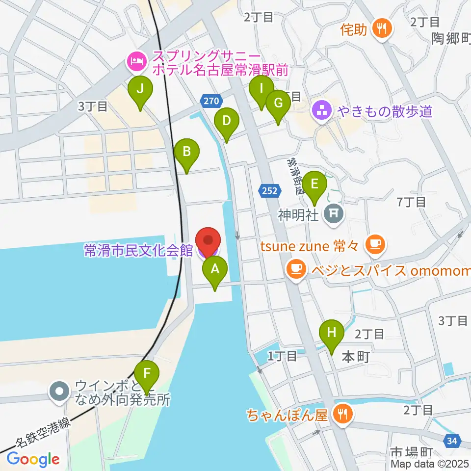 常滑市民文化会館周辺の駐車場・コインパーキング一覧地図