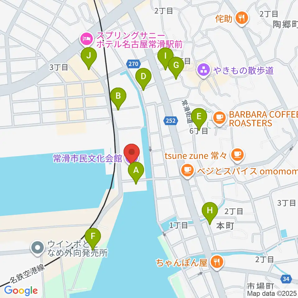 常滑市民文化会館周辺の駐車場・コインパーキング一覧地図