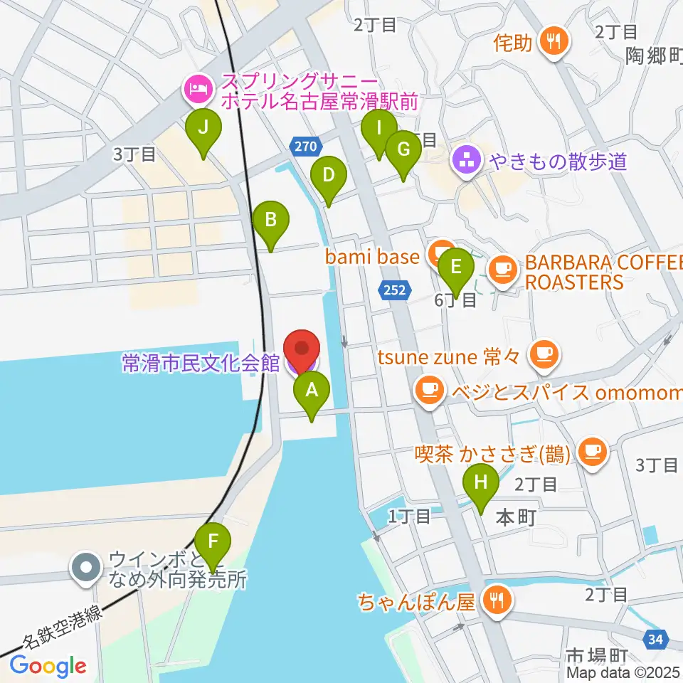 常滑市民文化会館周辺の駐車場・コインパーキング一覧地図