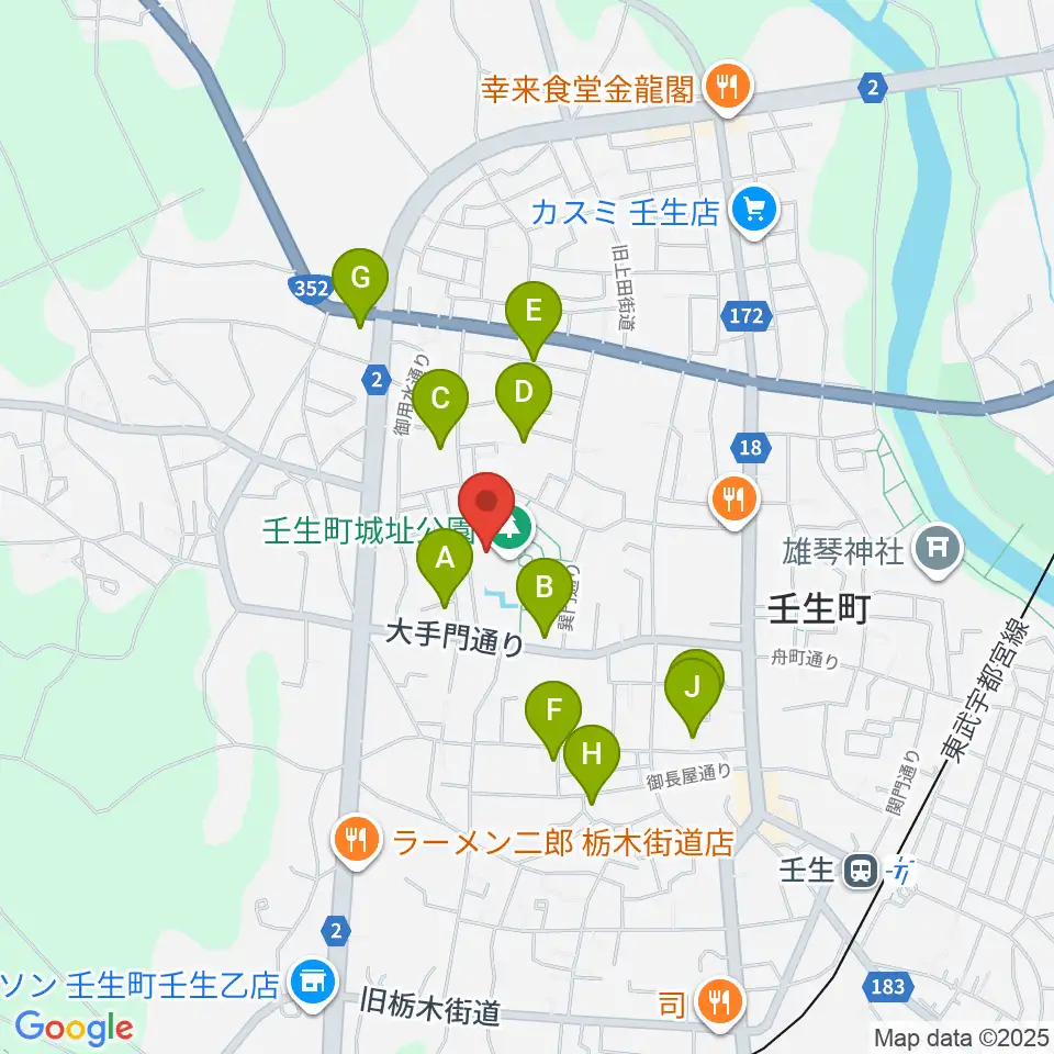 城址公園ホール 壬生中央公民館周辺の駐車場・コインパーキング一覧地図