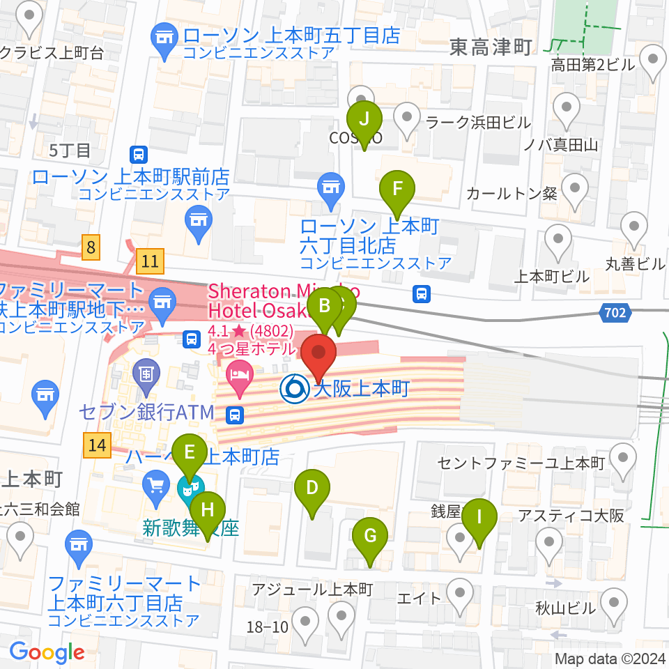 小阪楽器 上本町近鉄店周辺の駐車場・コインパーキング一覧地図