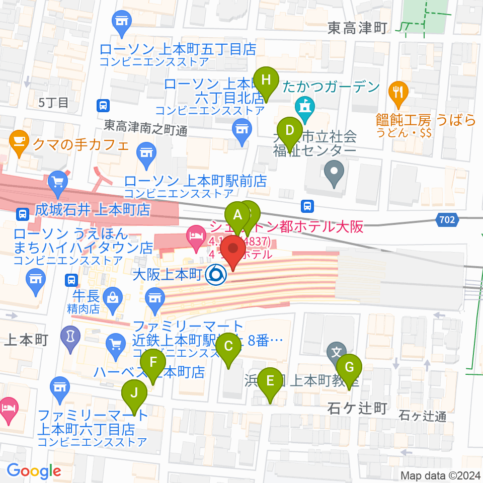 小阪楽器 上本町近鉄店周辺の駐車場・コインパーキング一覧地図