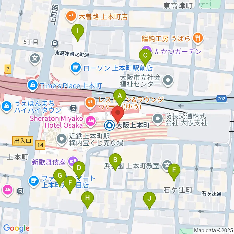 小阪楽器 上本町近鉄店周辺の駐車場・コインパーキング一覧地図