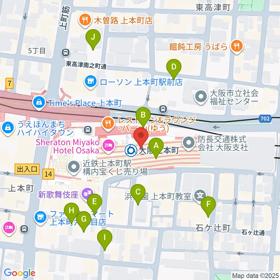 小阪楽器 上本町近鉄店周辺の駐車場・コインパーキング一覧地図