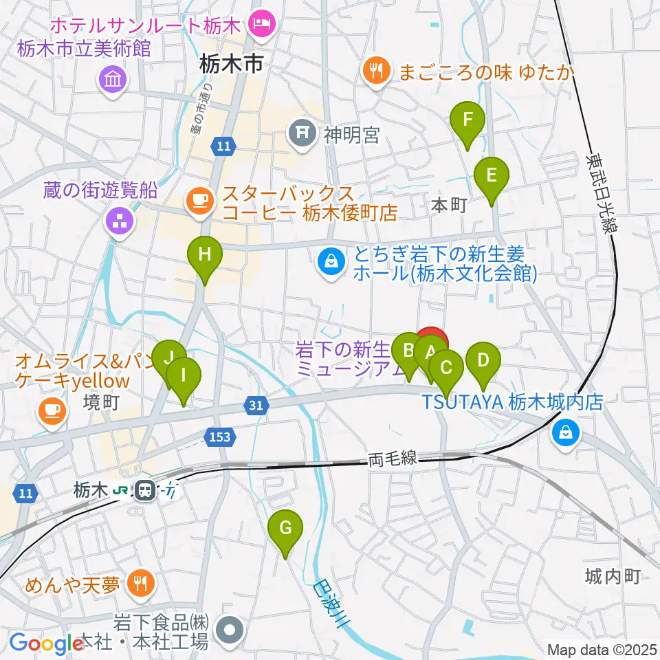 岩下の新生姜ミュージアム周辺の駐車場・コインパーキング一覧地図