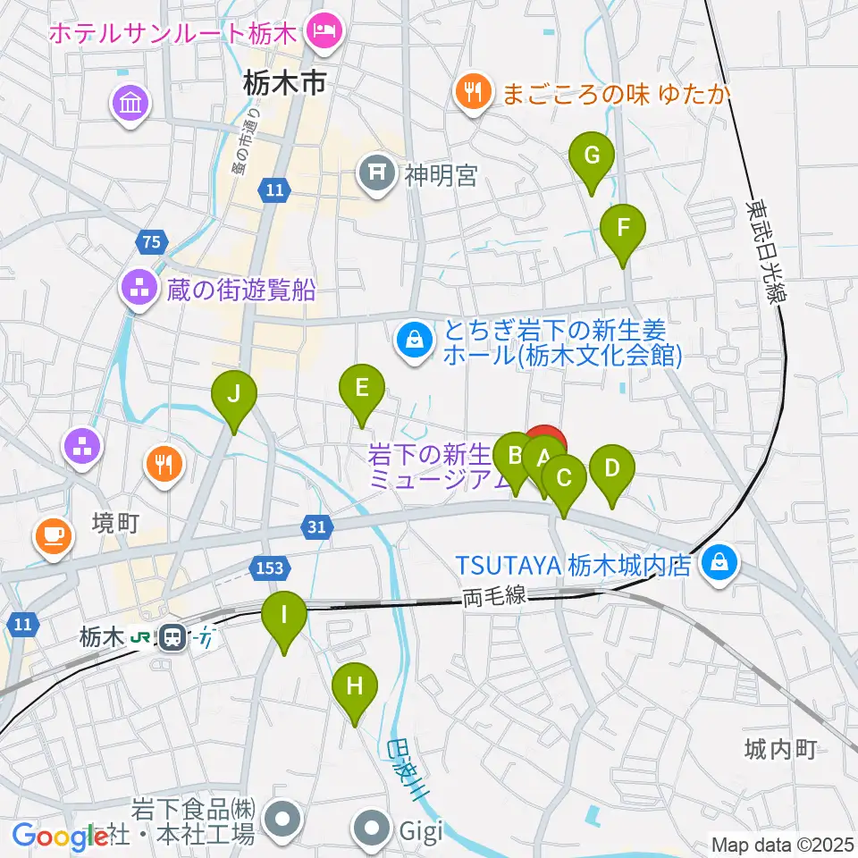 岩下の新生姜ミュージアム周辺の駐車場・コインパーキング一覧地図