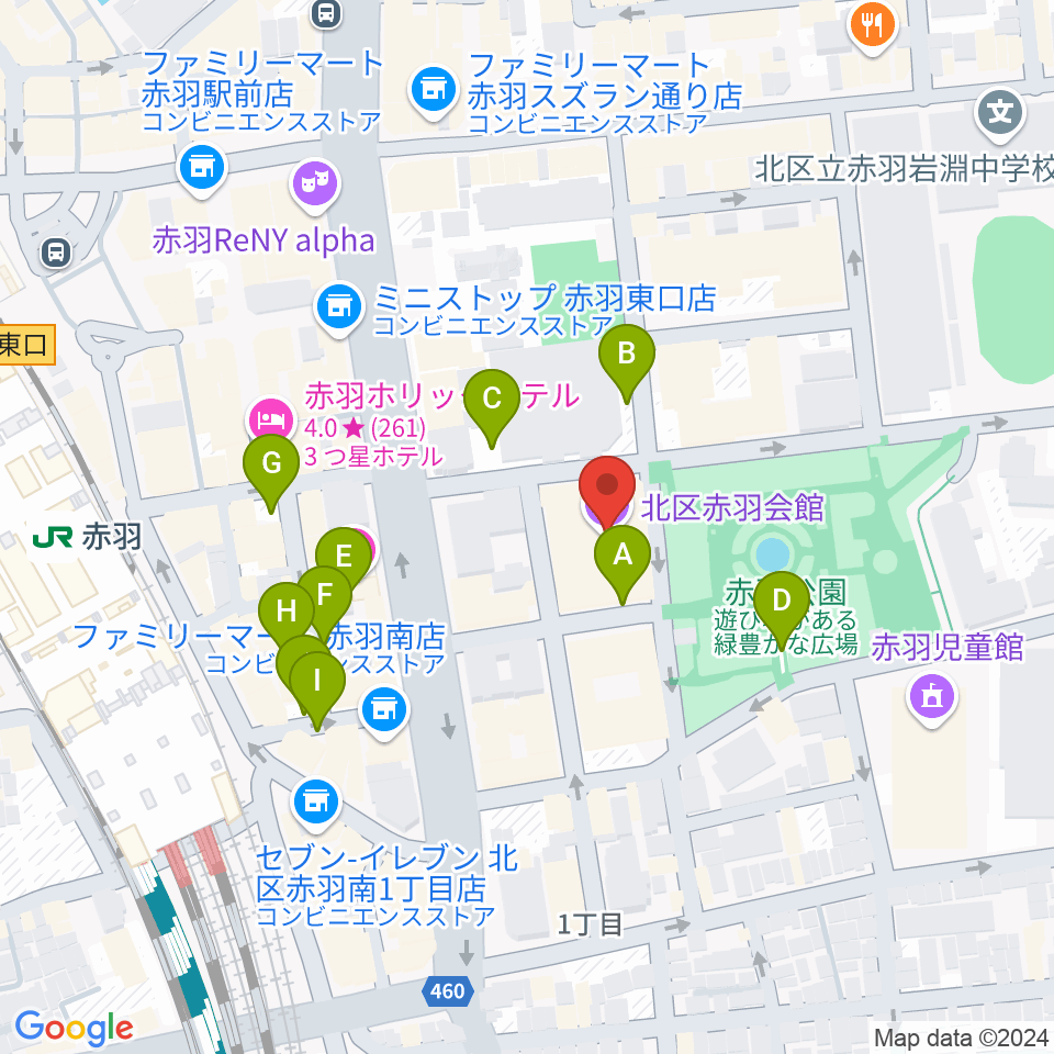 赤羽会館周辺の駐車場・コインパーキング一覧地図