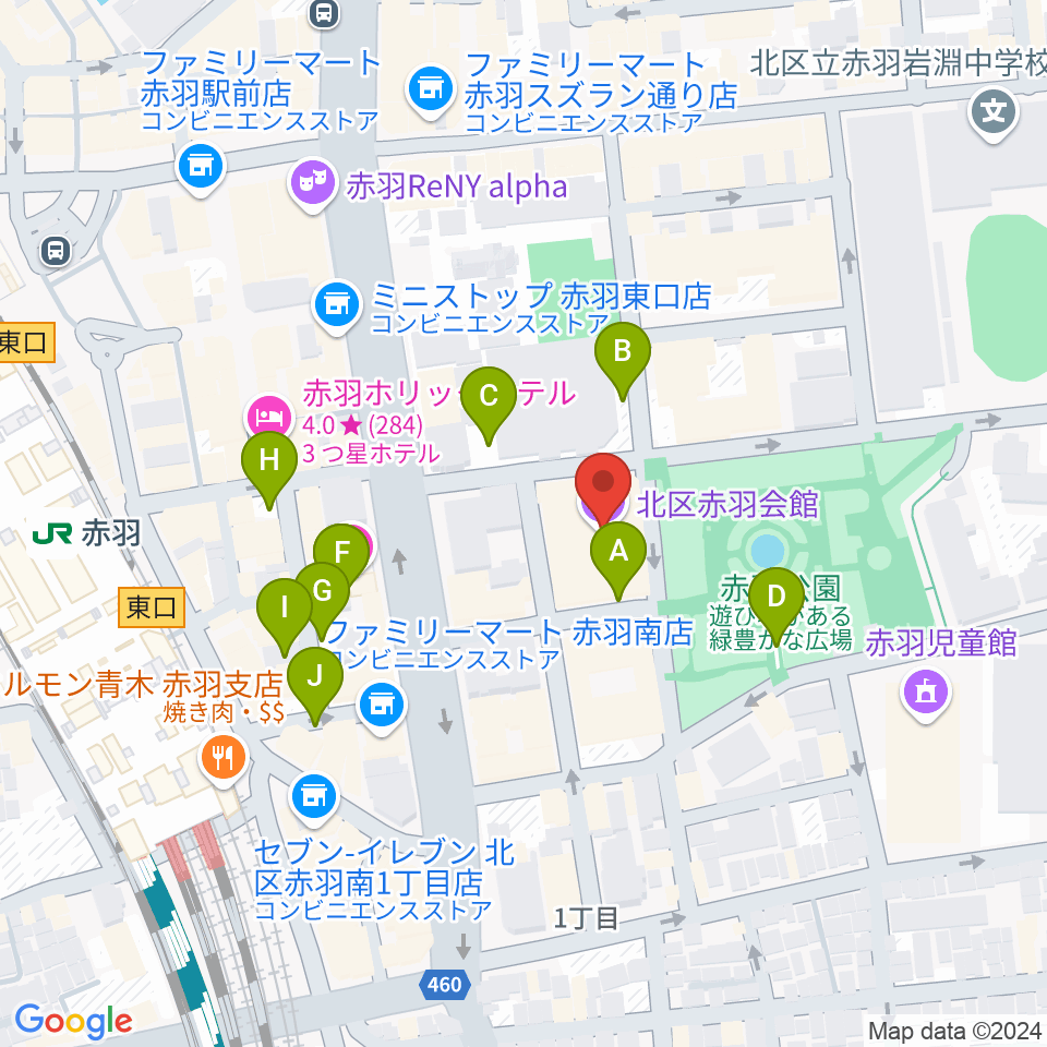 赤羽会館周辺の駐車場・コインパーキング一覧地図