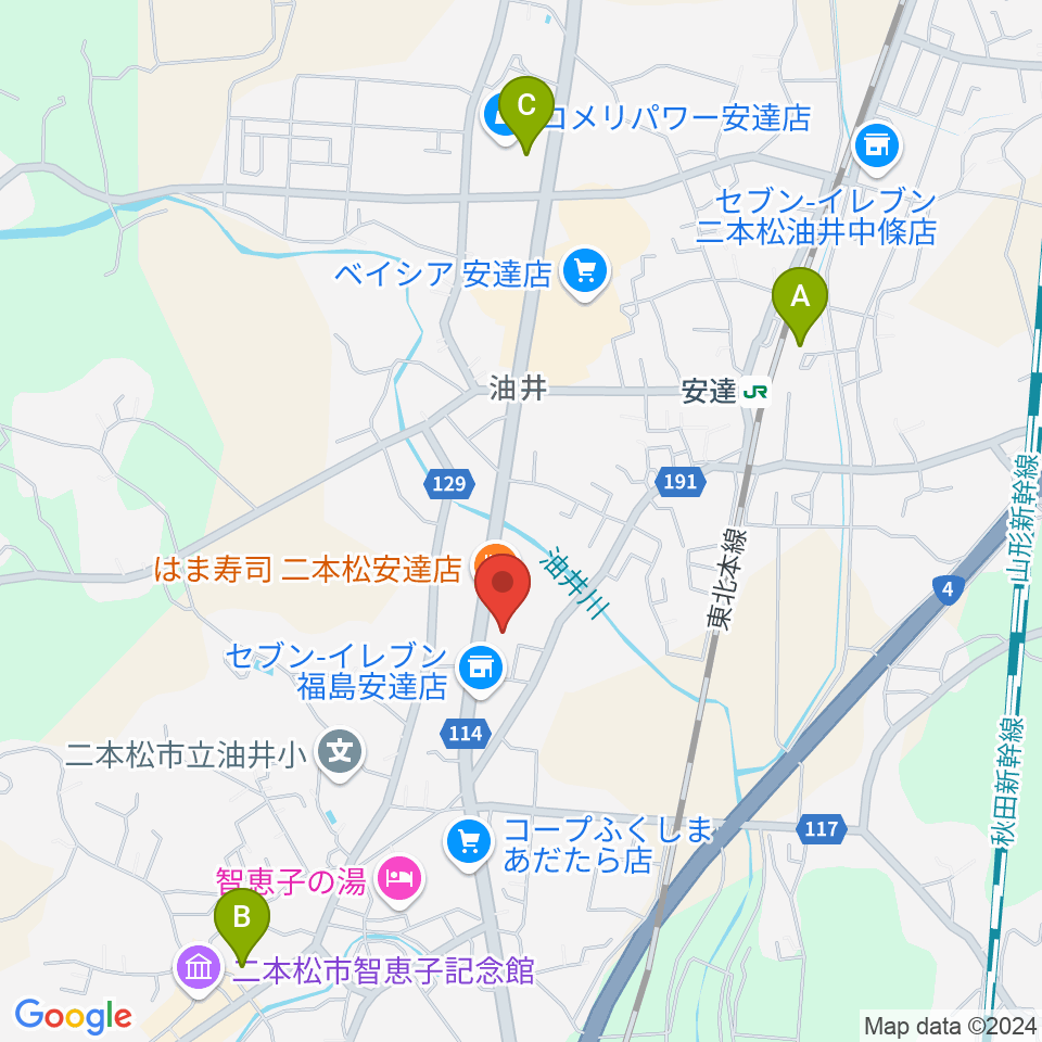 二本松市安達文化ホール周辺の駐車場・コインパーキング一覧地図