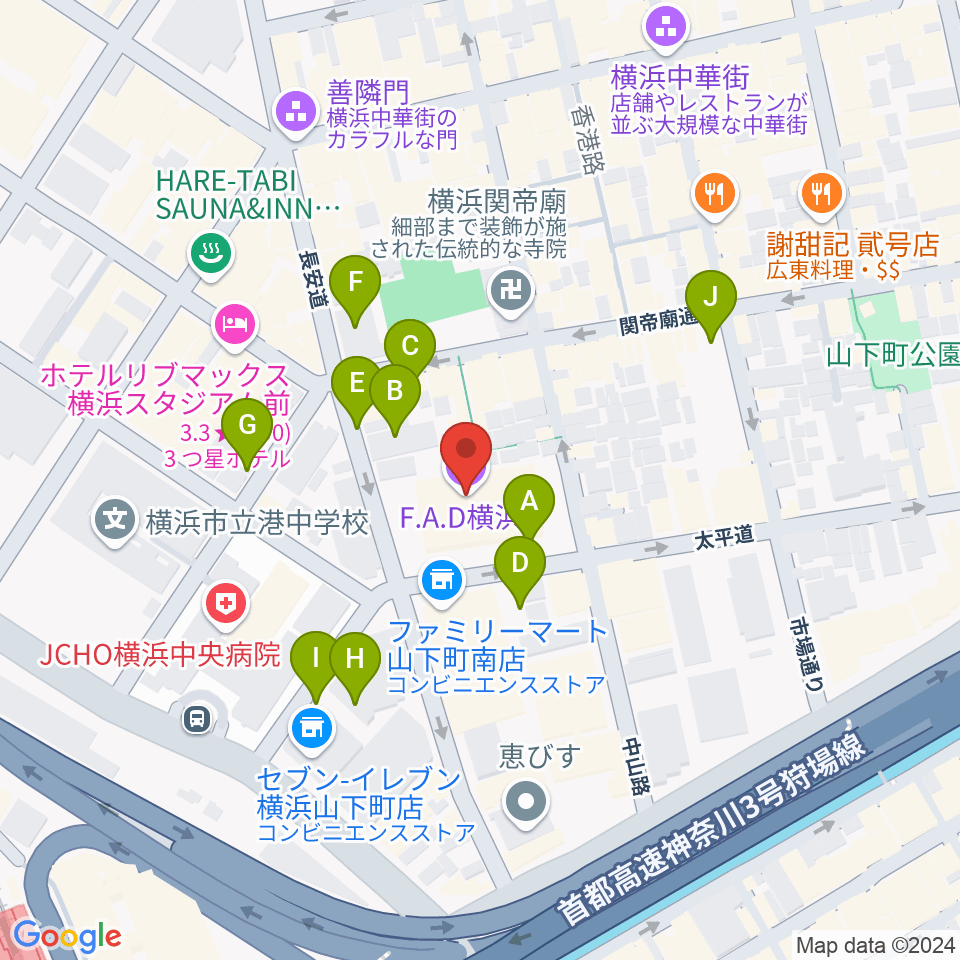 横浜F.A.D周辺の駐車場・コインパーキング一覧地図